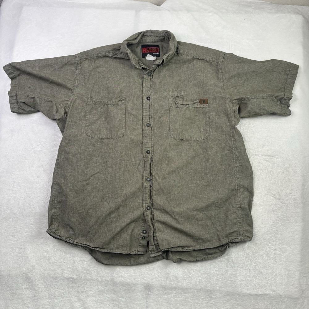 Wrangler Riggs Workwear Green Short Sleeve Button Up Collared Shirt Men's 2XL